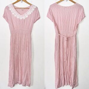 Vintage April Cornell Pink Ditsy Floral Dress XL Boho Cottagecore Traditional